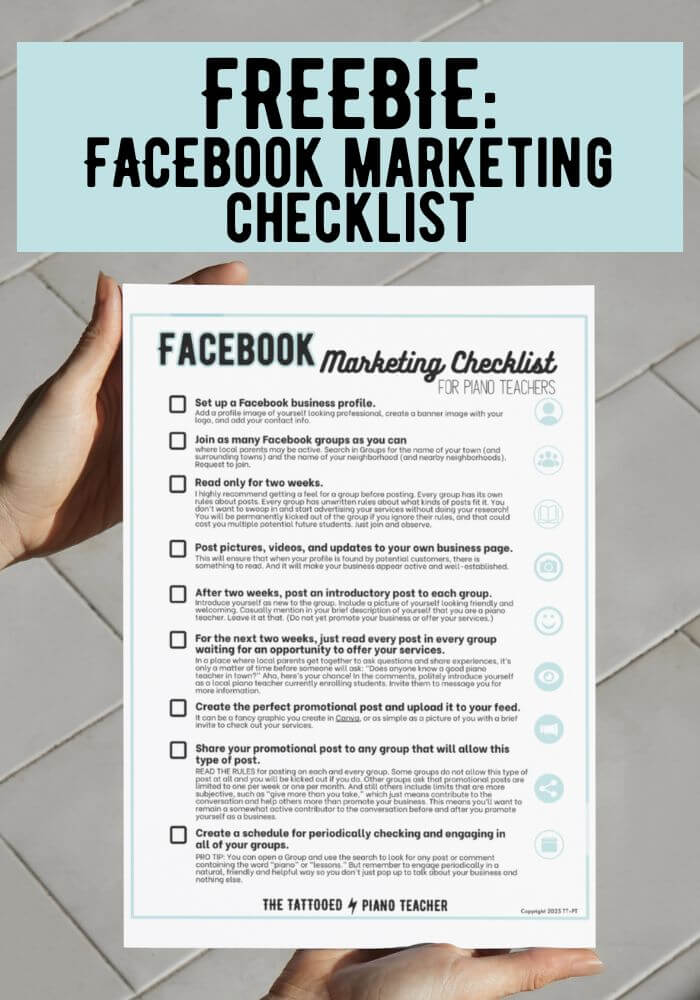 Freebie: Facebook Marketing Checklist For Piano Teachers Free Worksheet Download