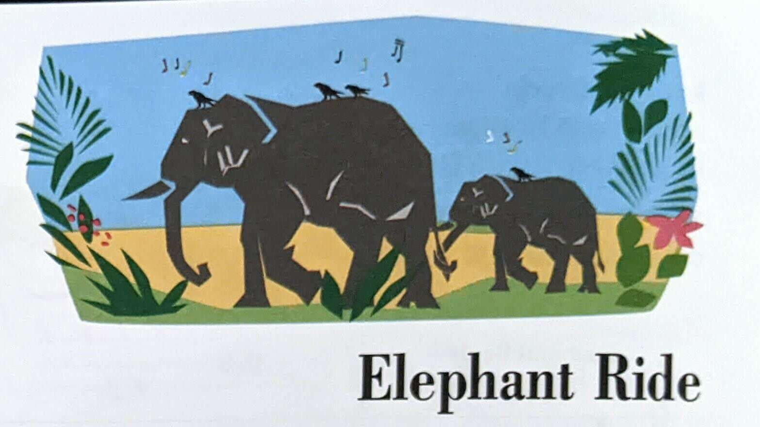 sample page showing a colorful abstract image of two elephants inside Piano Adventures Primer Level Lesson Book
