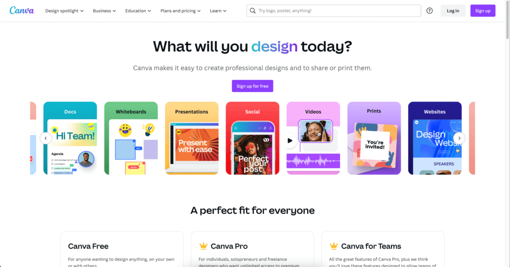 canva homepage screenshot