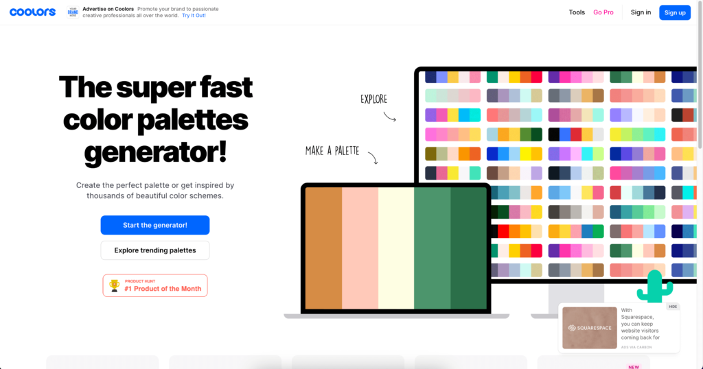 coolors.co homepage screenshot
