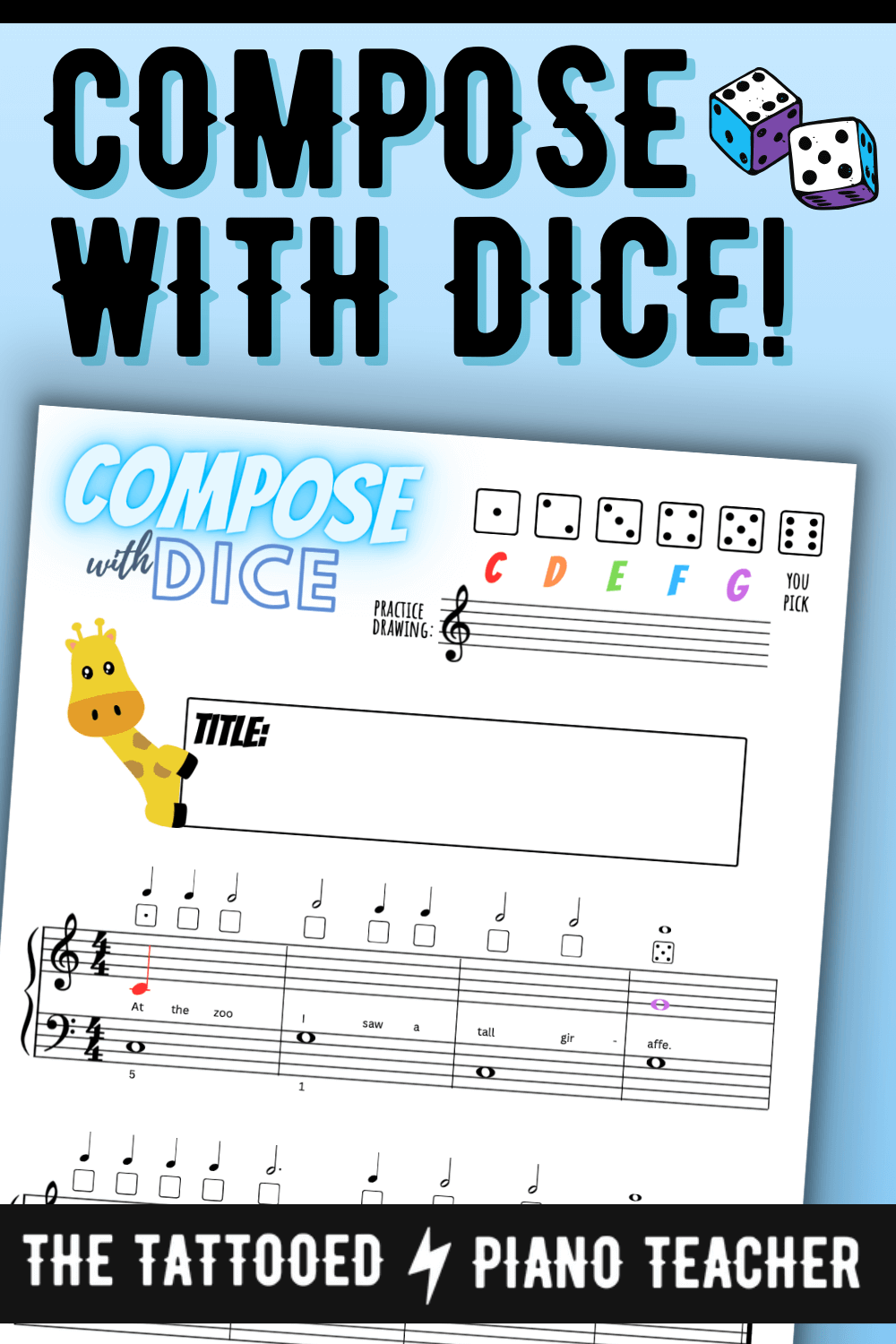 compose with dice music composition game. the tattooed piano teacher.