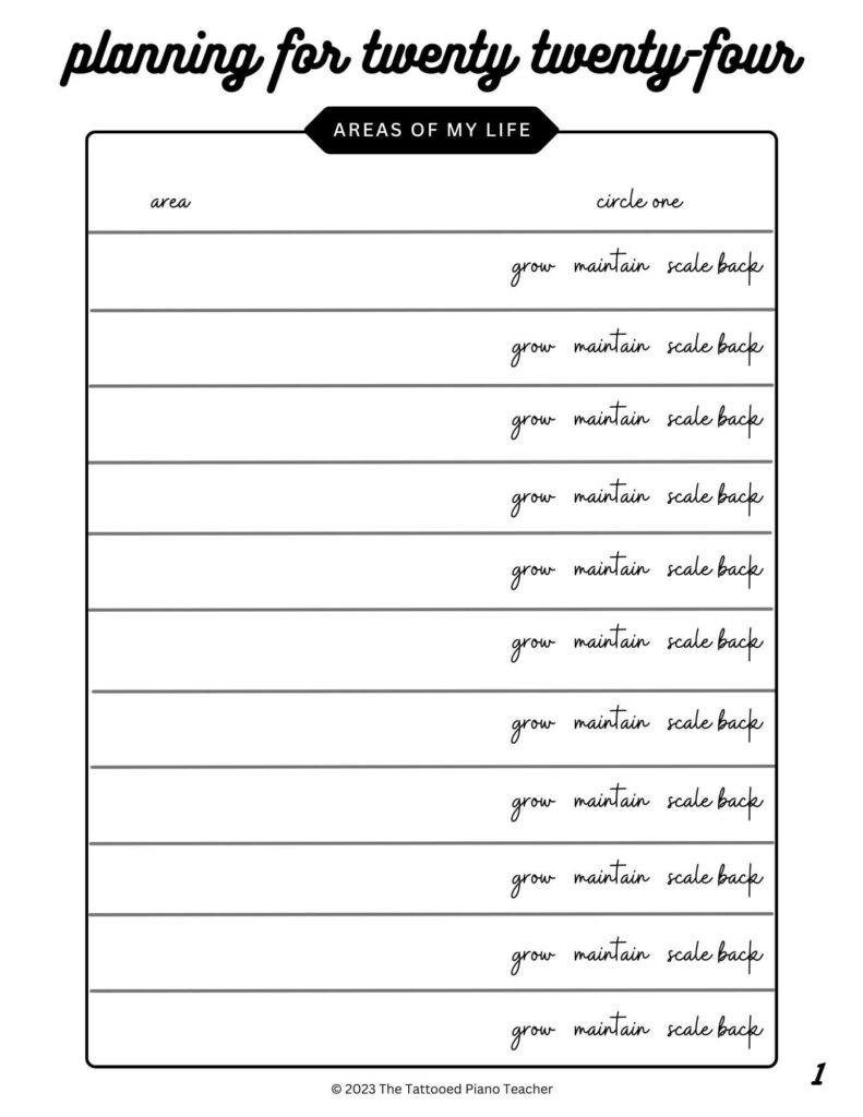 planning for the new year: areas of your life. the tattooed piano teacher.