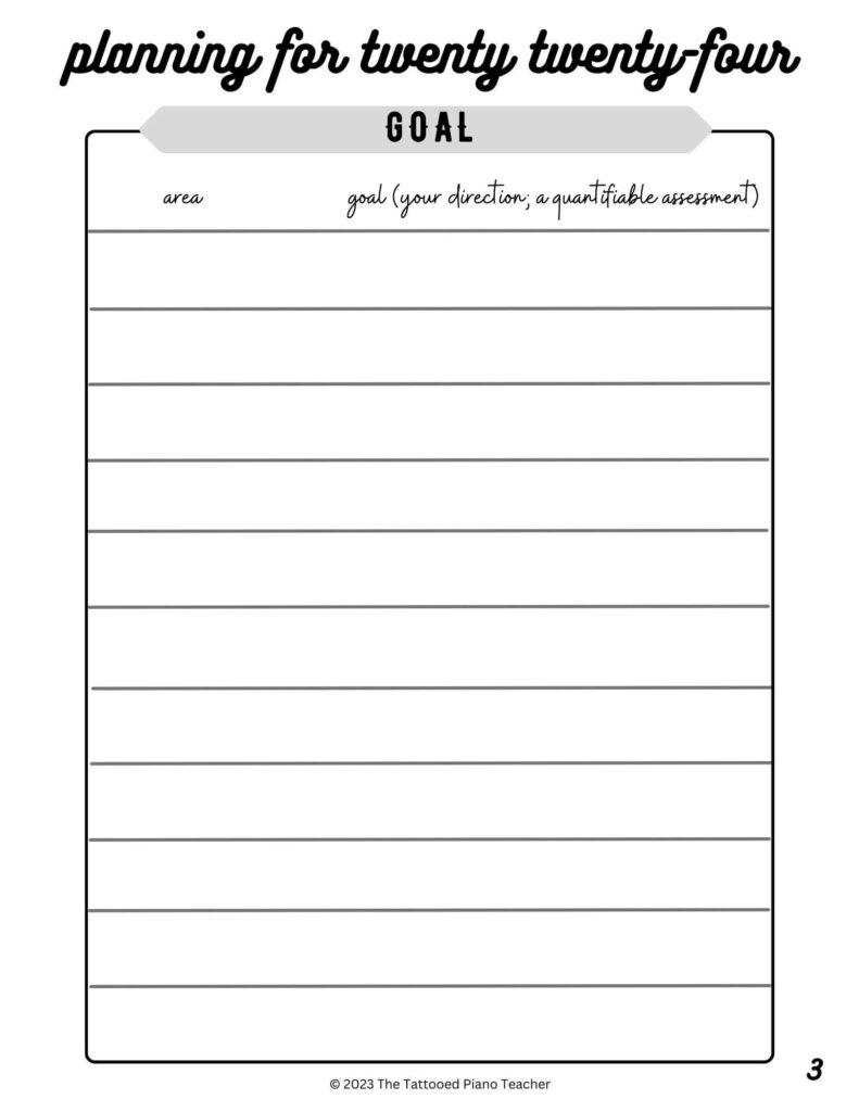 planning for the new year: goals. the tattooed piano teacher.