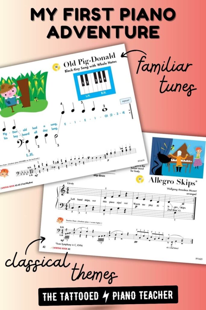 my first piano adventure familiar tunes and classical themes. the tattooed piano teacher.