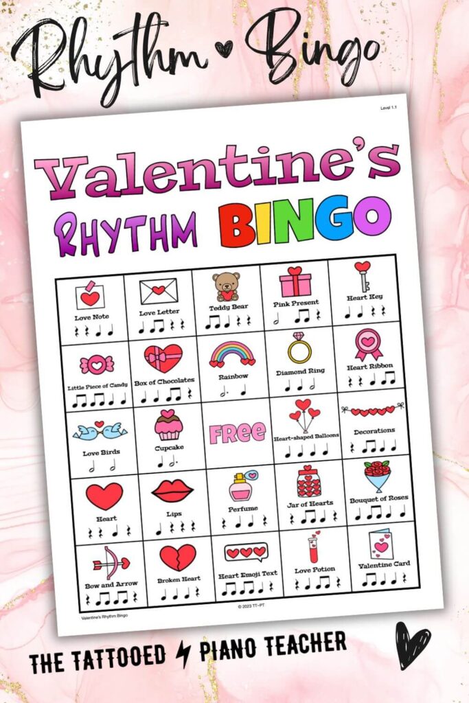 valentine's day rhythm bingo. the tattooed piano teacher.