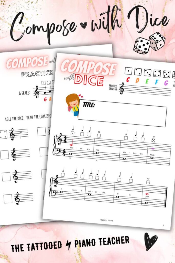 compose with dice valentine's day music activities. the tattooed piano teacher.