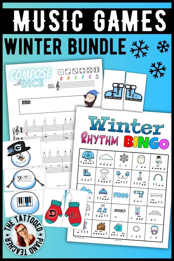 winter music games bundle. the tattooed piano teacher.