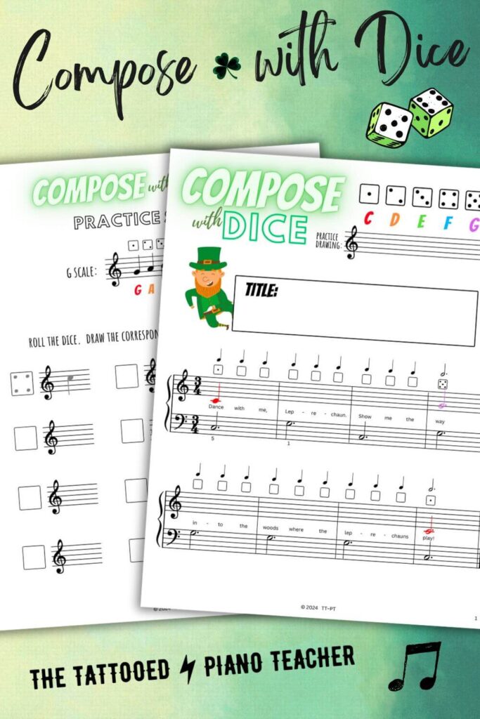 st. patrick's day music activities. compose with dice piano. the tattooed piano teacher.