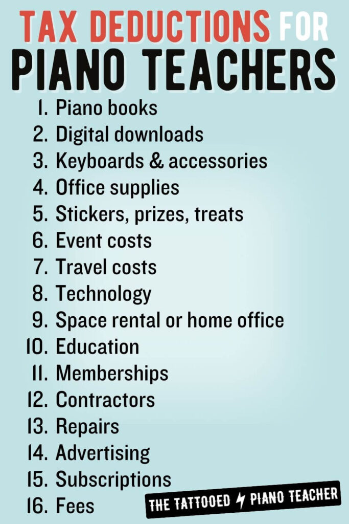 taxes for piano teachers. list of tax deductions for piano teachers. the tattooed piano teacher.