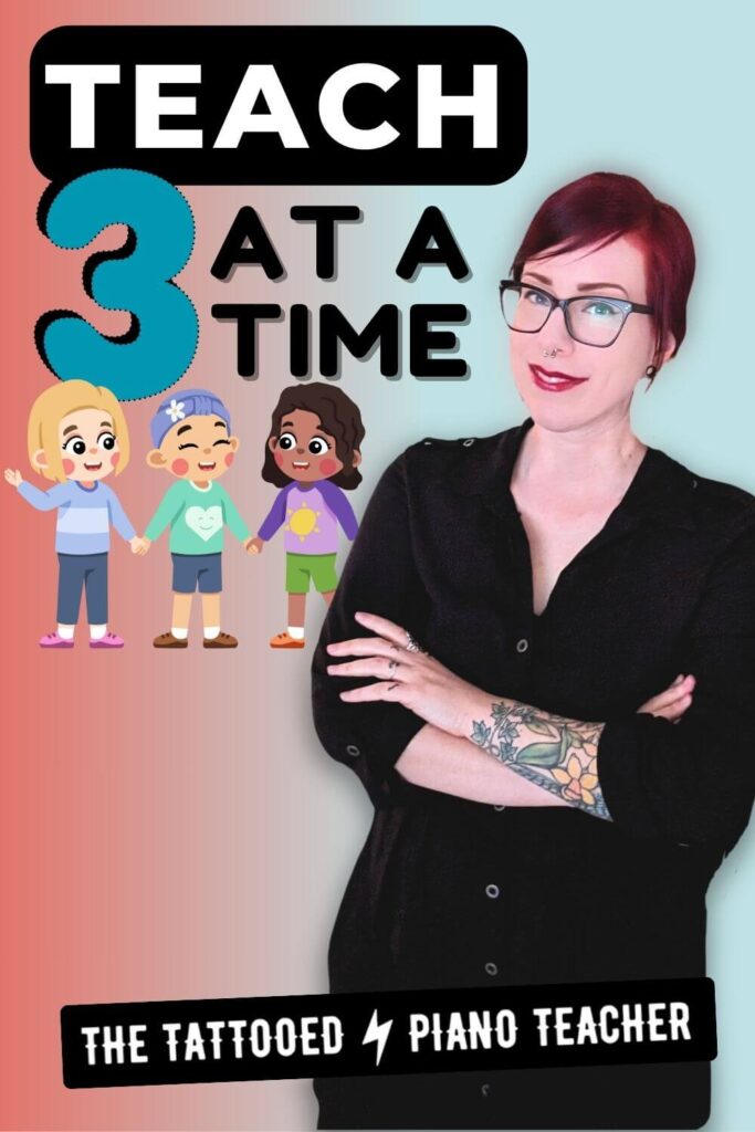 small group piano lessons. teach 3 students at a time. the tattooed piano teacher.