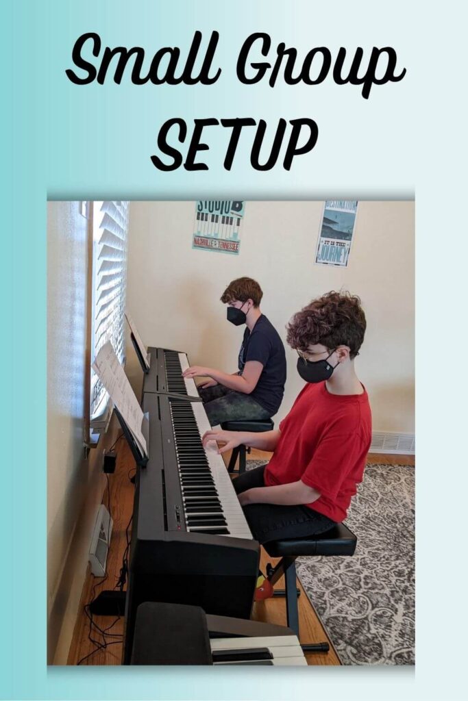 small group piano lessons setup. yamaha keyboards