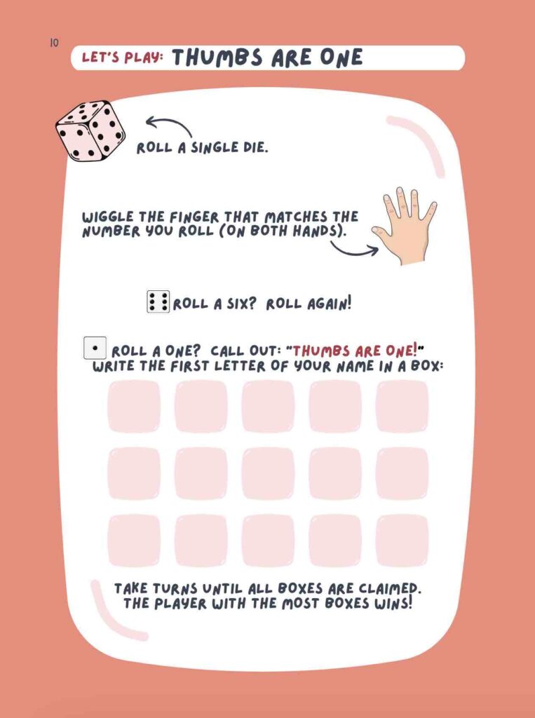 thumbs are one game. piano skill set writing book. pre-reading. finger numbers