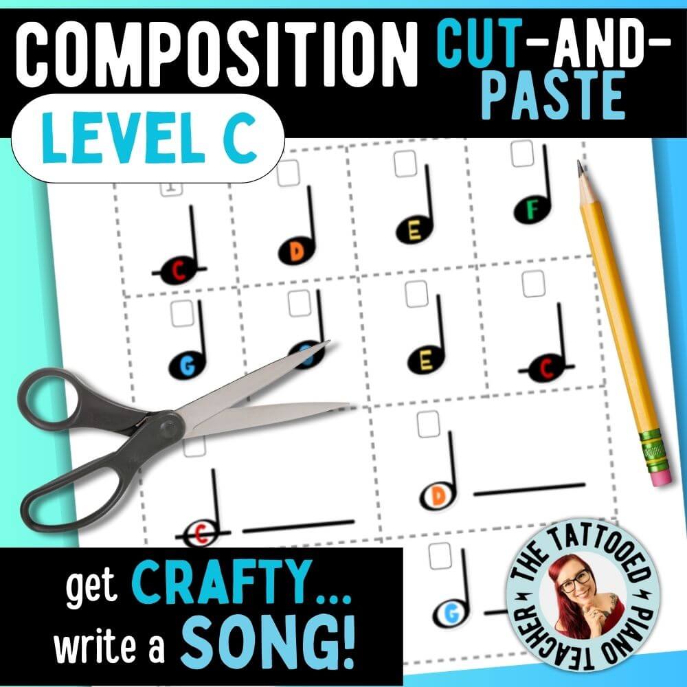 composition cut and paste level c. composing activity for piano students. get crafty, write a song. the tattooed piano teacher