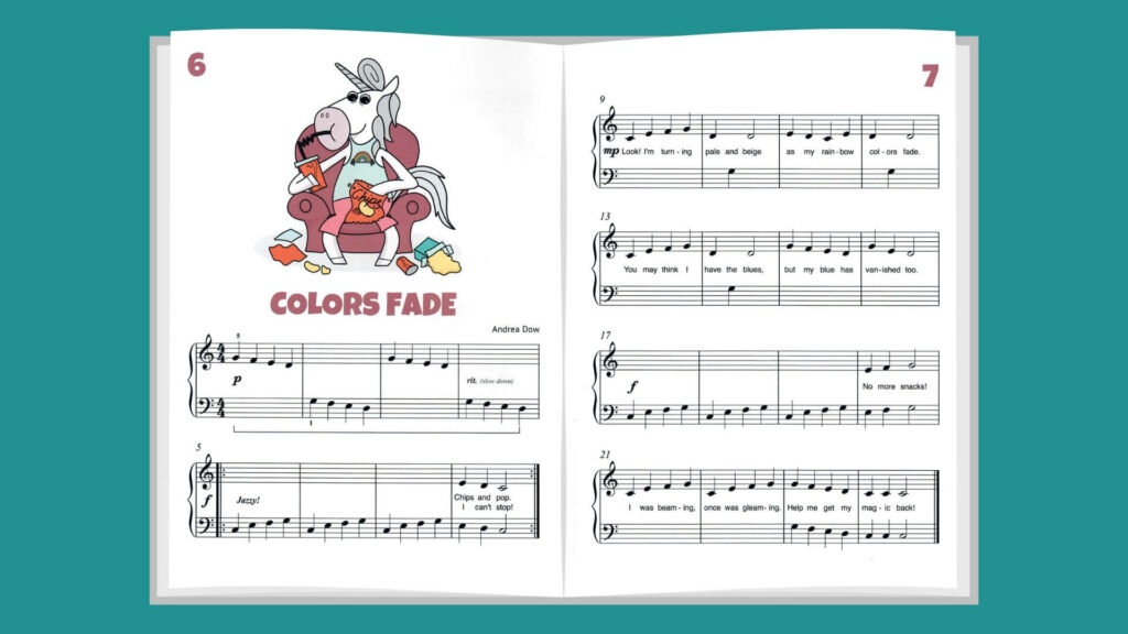 wunderkeys supplemental books, very useful piano library rainbow salad songbook, colors fade. the tattooed piano teacher