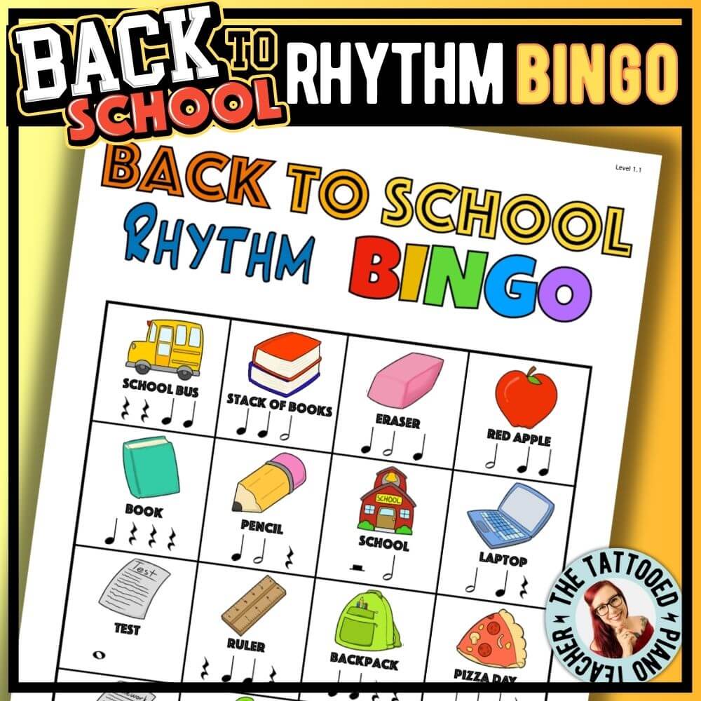 Back to School Music Bingo - Rhythm, Note Values, Rest Values. The Tattooed Piano Teacher.