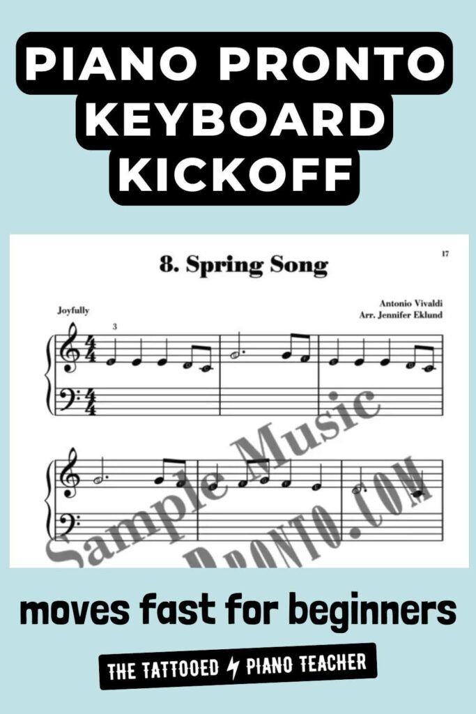 piano pronto keyboard kickoff moves fast for beginners. sample page from keyboard kickoff. the tattooed piano teacher.