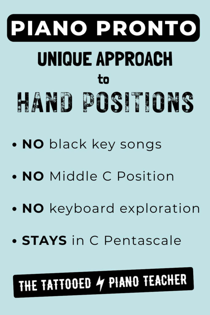 Piano Pronto has a unique approach to hand positions for beginning piano students. the tattooed piano teacher