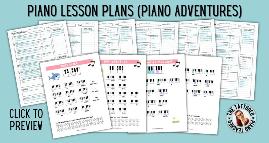 Piano Lesson Plans for new piano teacher. Use Faber Piano Adventures. Click to preview. The tattooed piano teacher.