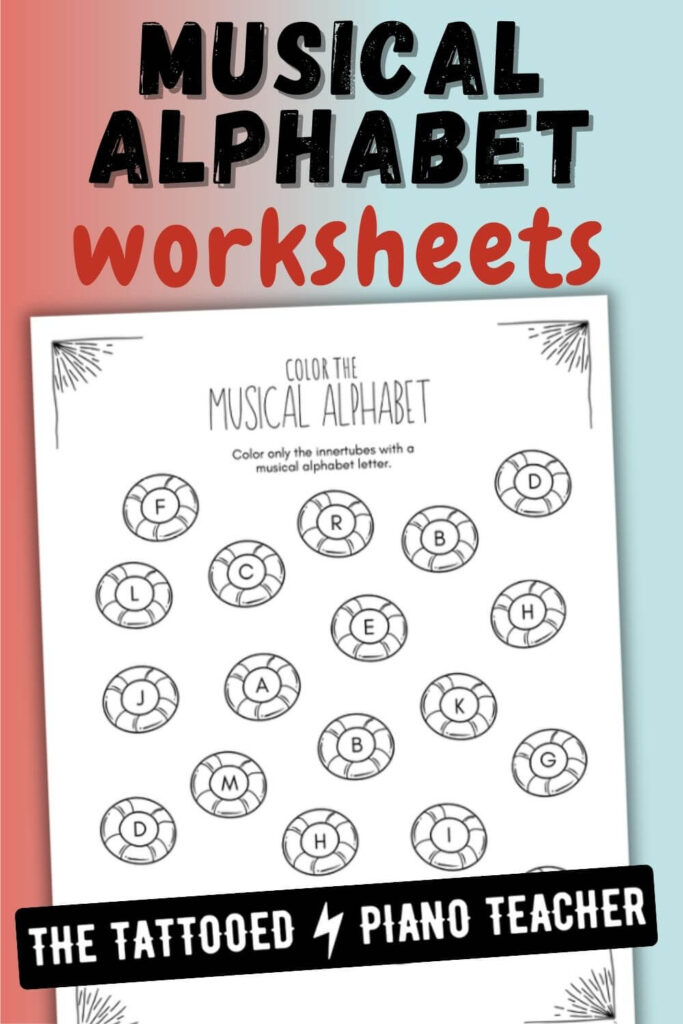 music alphabet worksheets for beginners. piano students. the tattooed piano teacher