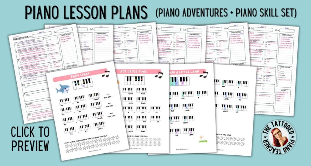 Piano Lesson Plans for new piano teacher. Use Faber Piano Adventures. Piano Skill Set. Click to preview. The tattooed piano teacher.