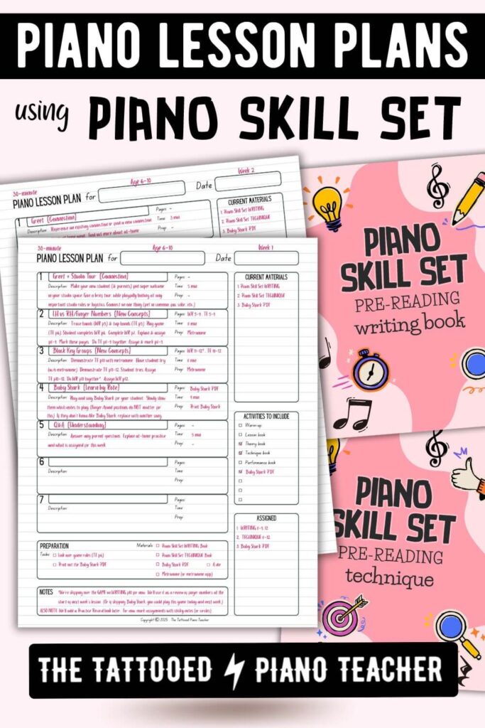 piano lesson plans using piano skill set. for new piano teachers. the tattooed piano teacher
