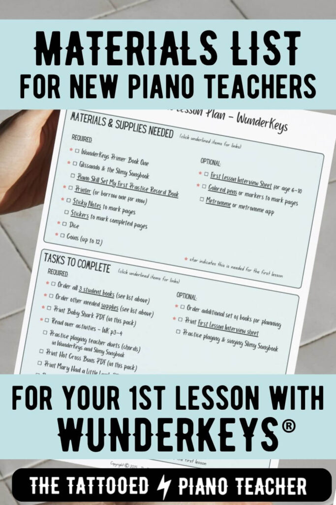 Materials list for new piano teachers. for your first lesson with wunderkeys. the tattooed piano teacher
