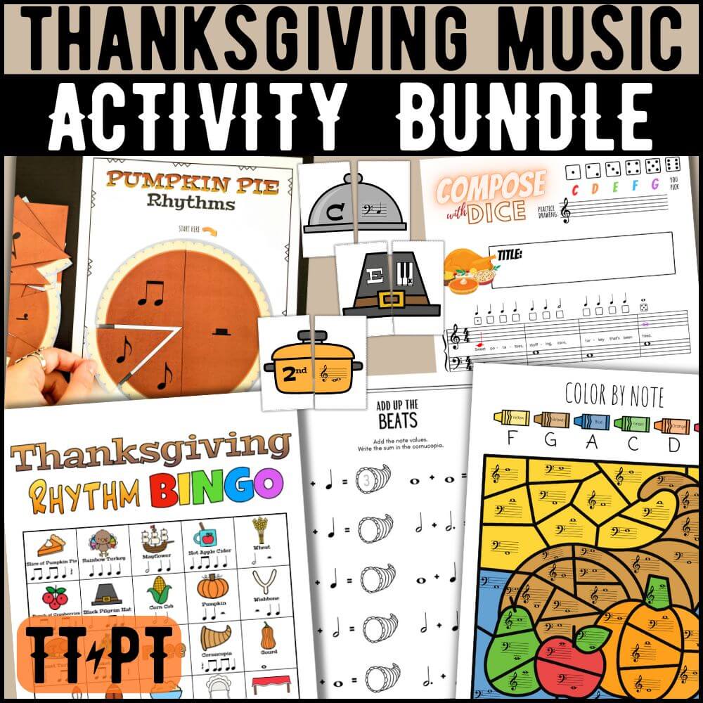 thanksgiving music activity bundle. thanksgiving music games, music coloring, music activities, music worksheets. the tattooed piano teacher