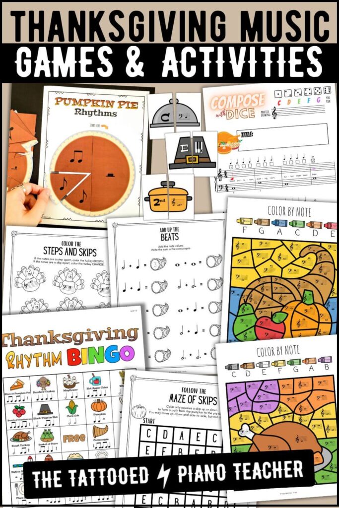 thanksgiving music games. thanksgiving music worksheets. thanksgiving music activities for piano students. the tattooed piano teacher