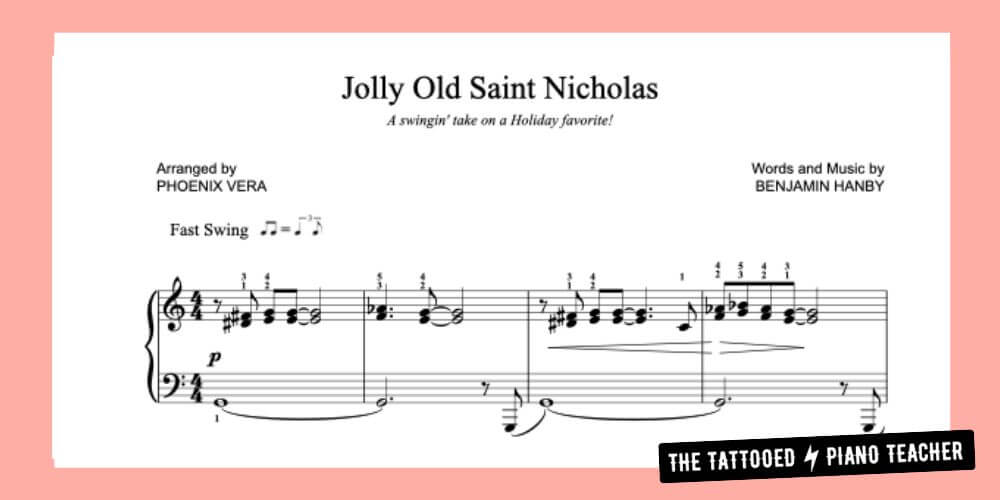 jolly old st nicholas jazz arrangement pdf. sheet music for intermediate piano. the tattooed piano teacher
