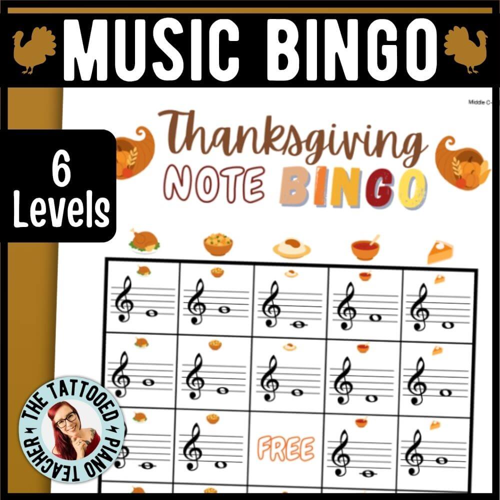 thanksgiving note bingo. music bingo game for piano students. the tattooed piano teacher.