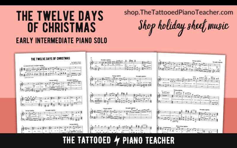the twelve days of christmas. jazz piano sheet music for intermediate students. the tattooed piano teacher