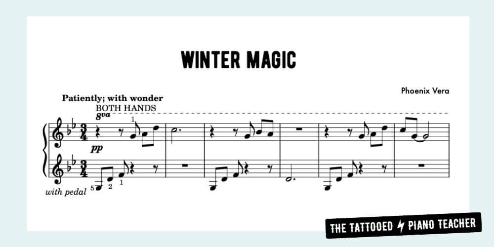 winter magic new age easy piano solo sheet music preview. the tattooed piano teacher