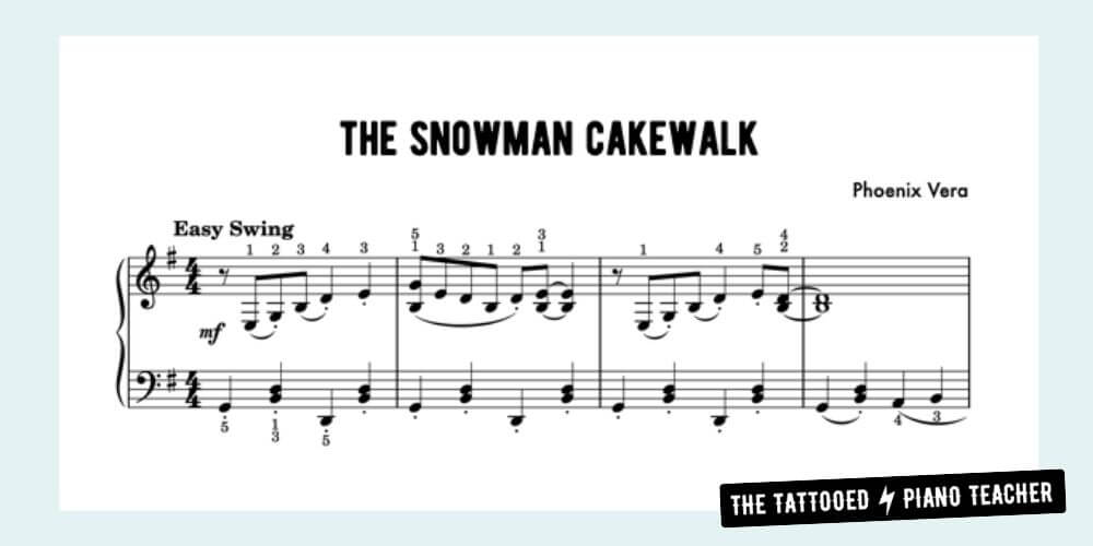 the snowman cakewalk winter jazz piano solo. the tattooed piano teacher