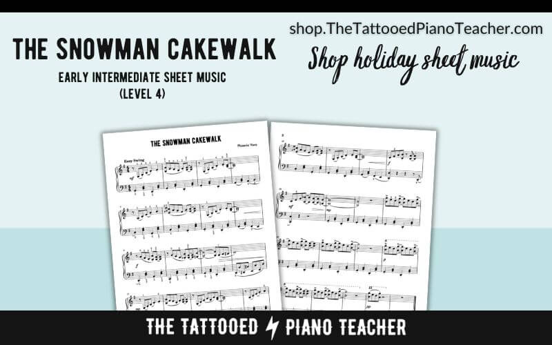 the snowman cakewalk jazz piano sheet music for christmas recital. the tattooed piano teacher.