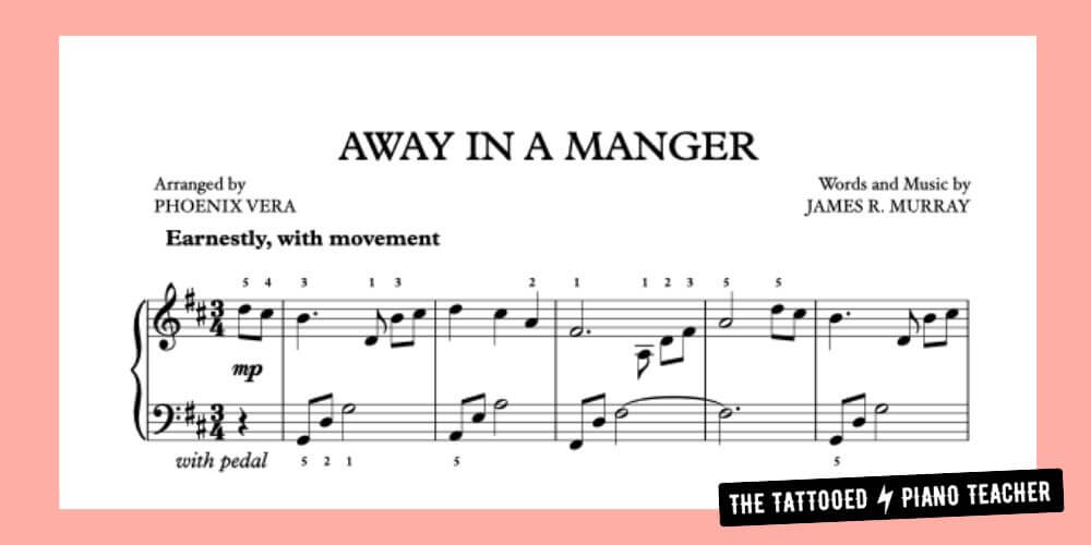 away in a manger intermediate piano sheet music. the tattooed piano teacher