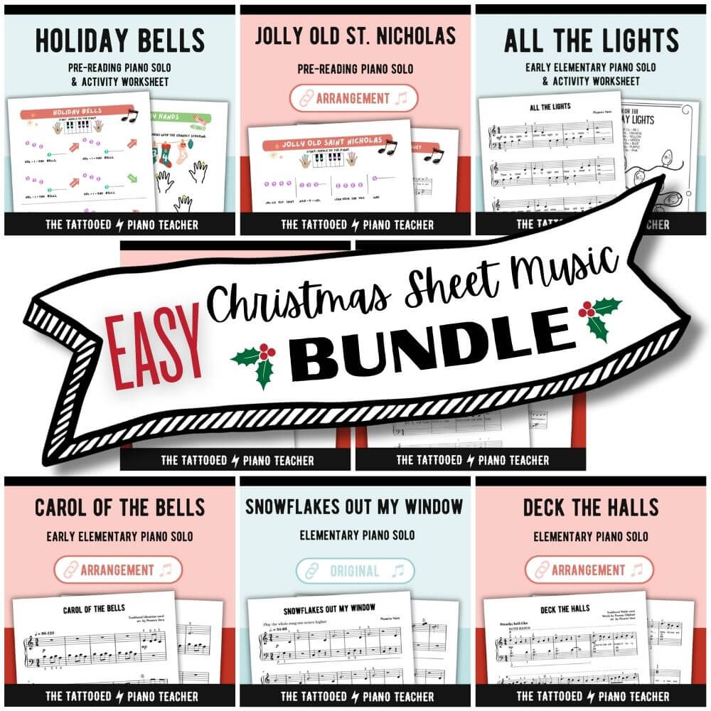 Easy Christmas Sheet Music for Beginners Bundle for Piano Teachers.