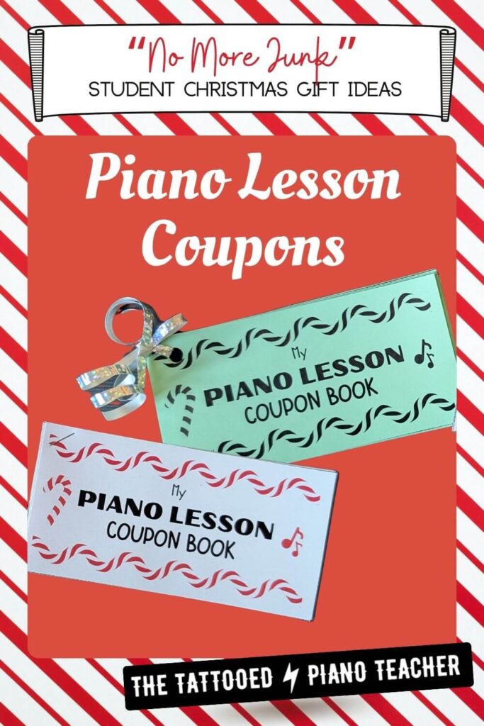 piano lesson coupons for students. christmas gifts for piano students. the tattooed piano teacher