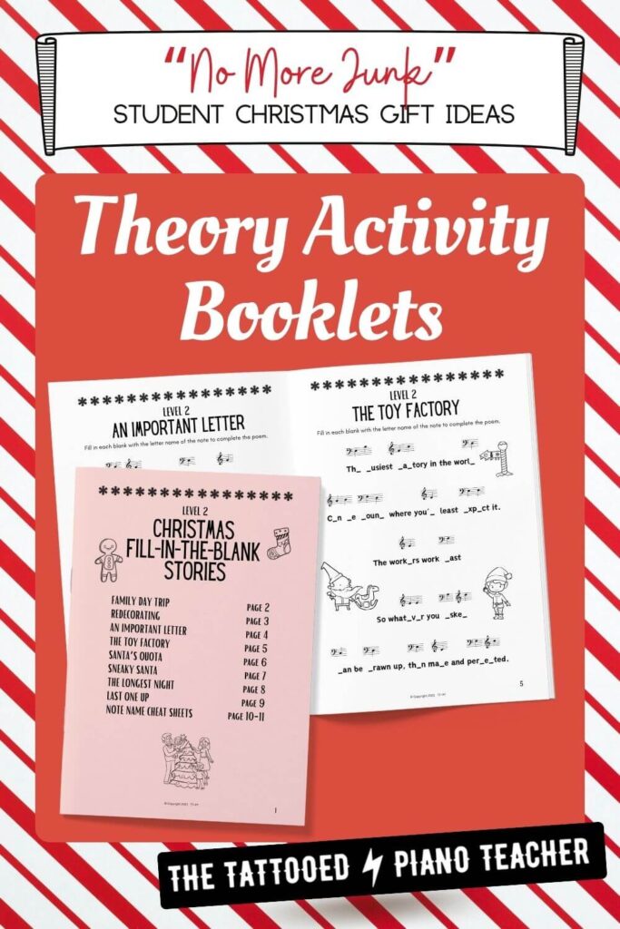 Music Theory Activity Booklets. Christmas gifts for piano students. the tattooed piano teacher