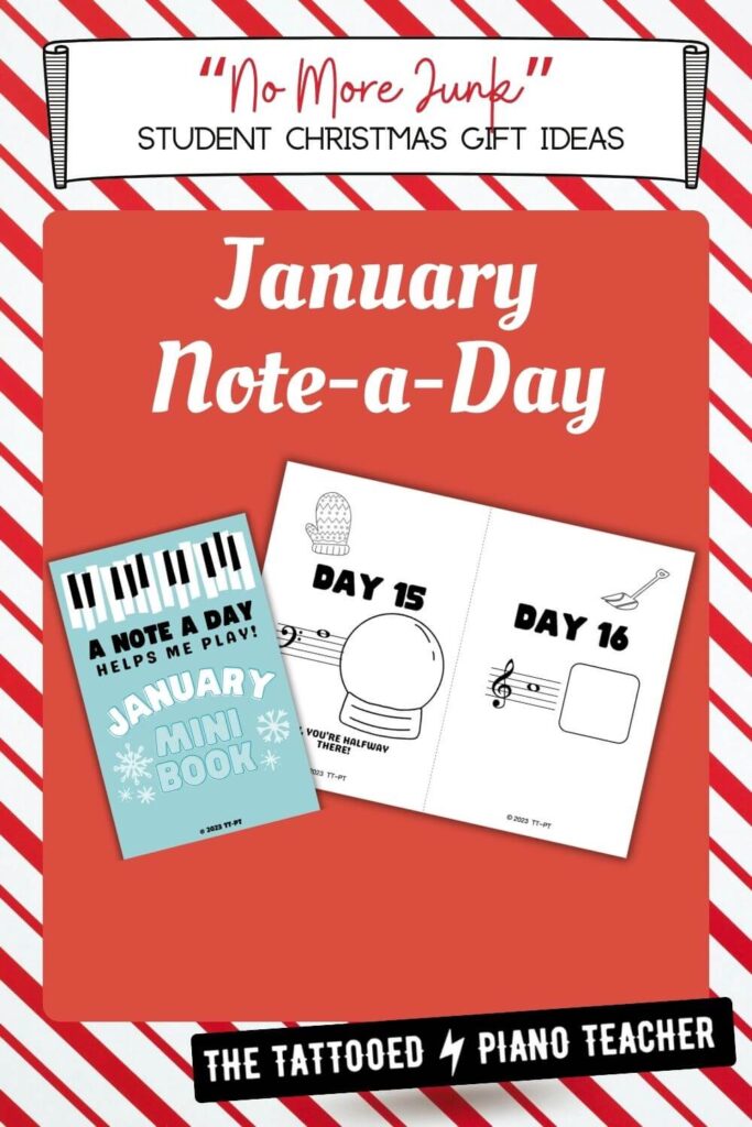 January Note-a-Day Mini Book Christmas gift for piano students. the tattooed piano teacher