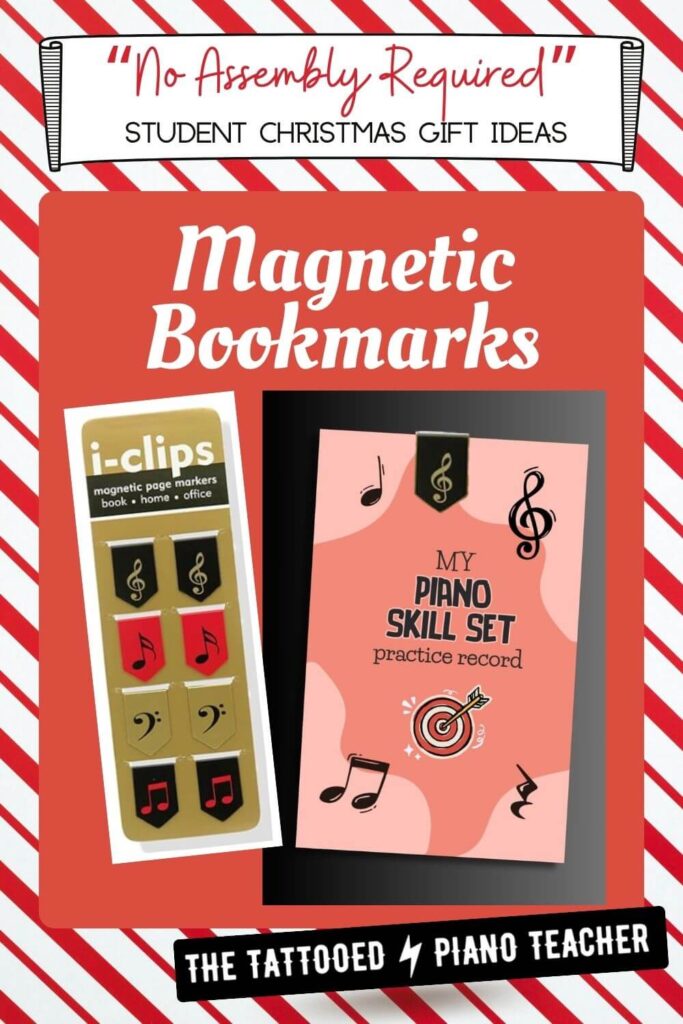 christmas gifts for piano students. magnetic music bookmarks for piano books. the tattooed piano teacher
