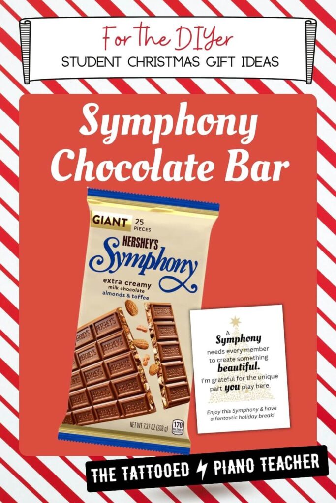 Symphony chocolate bar Christmas gifts for piano students. music themed Christmas gift. the tattooed piano teacher