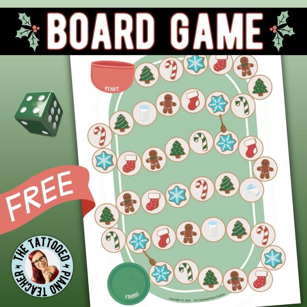 christmas note naming board game for piano students free pdf