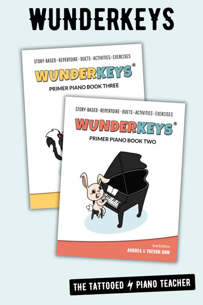 wunderkeys primer books. the tattooed piano teacher. guide notes.