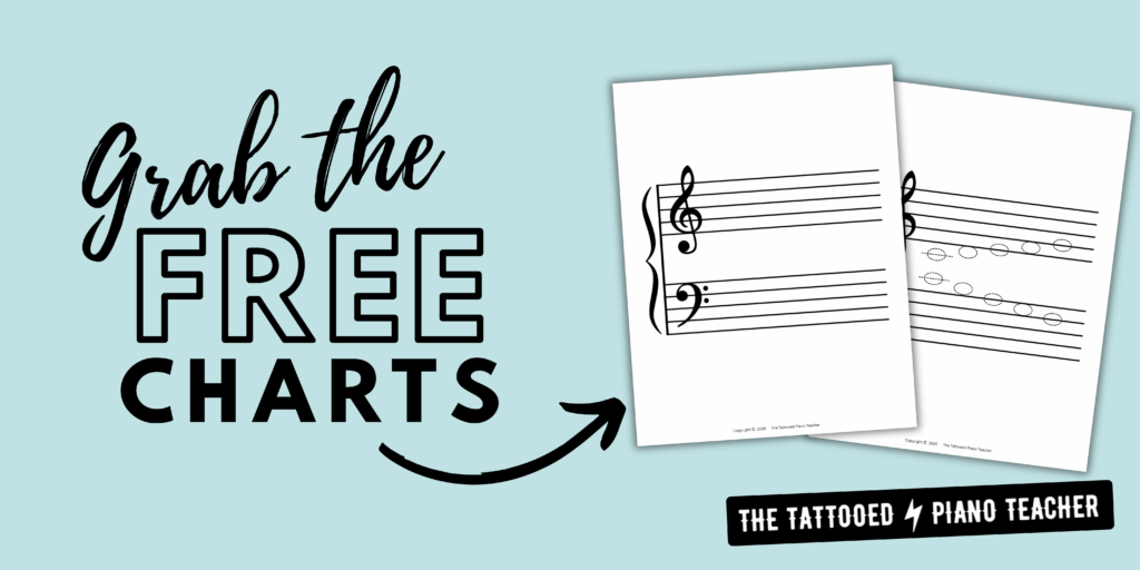 free grand staff posters for beginning piano students. the tattooed piano teacher