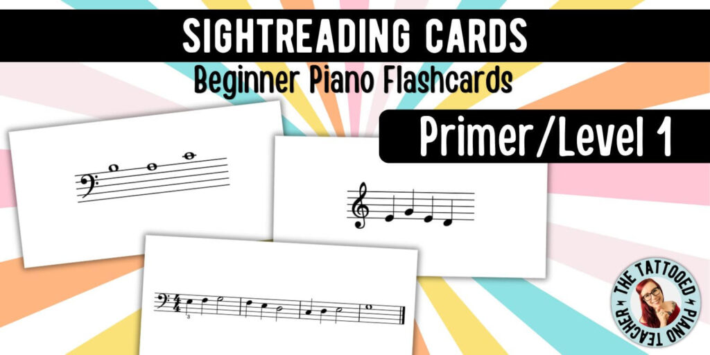 beginner note reading sight-reading printable cards. primer level. level 1. the tattooed piano teacher