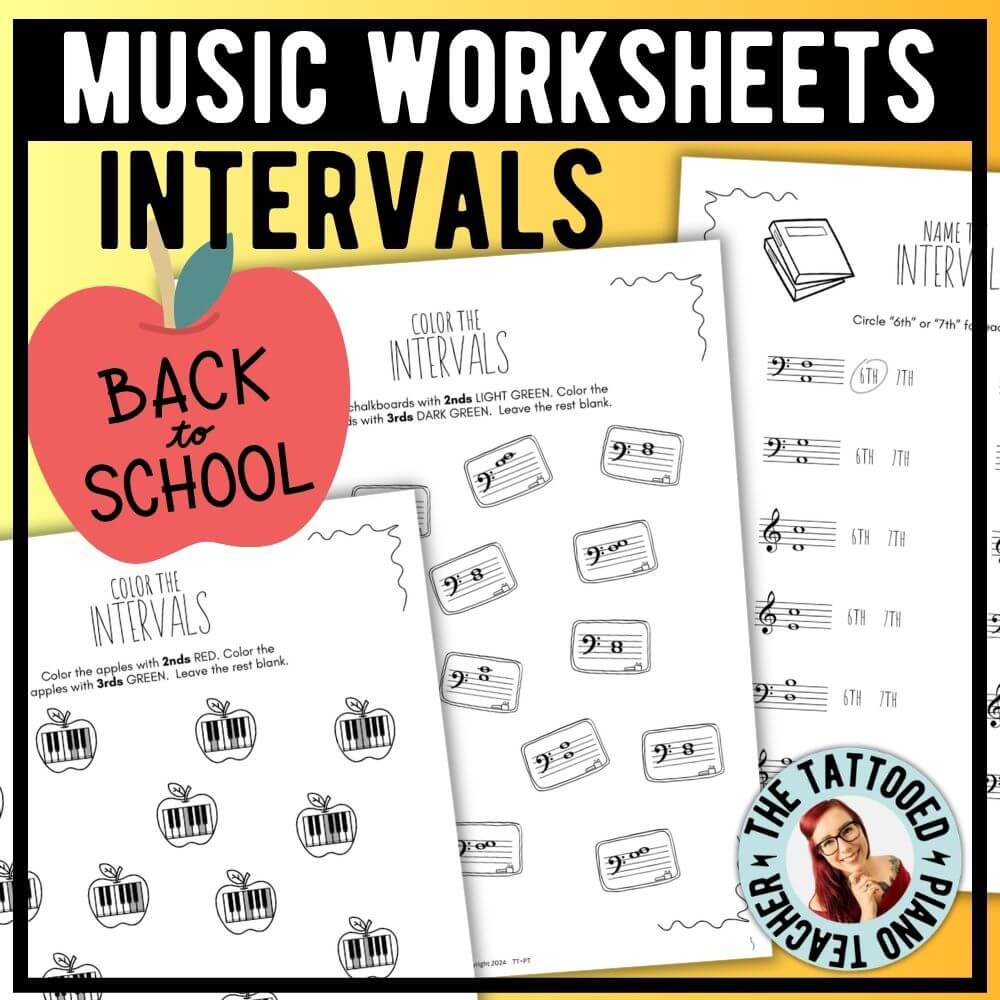 back to school music worksheets. piano intervals. the tattooed piano teacher