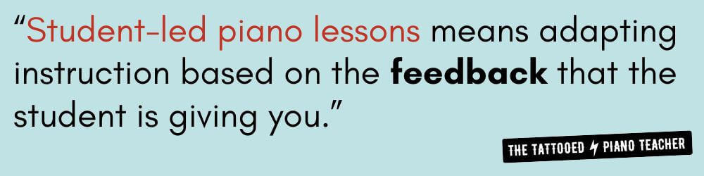 student led piano lessons getting feedback. the tattooed piano teacher