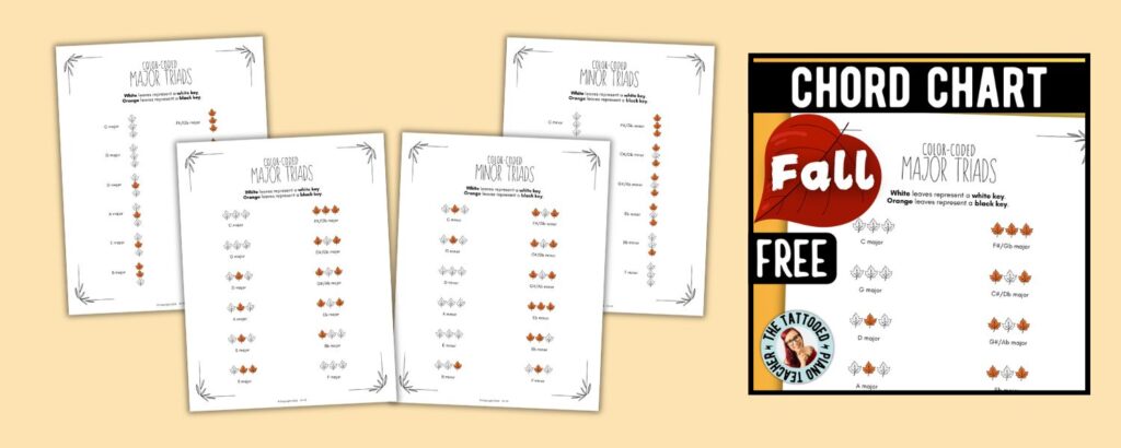 Piano Chord Charts for Students. Free Printable PDF. Triads chart major and minor. The tattooed piano teacher