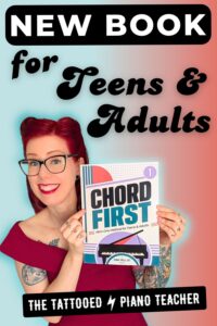new piano method book for older beginners teens and adults. the tattooed piano teacher. chord first all-in-one method book.